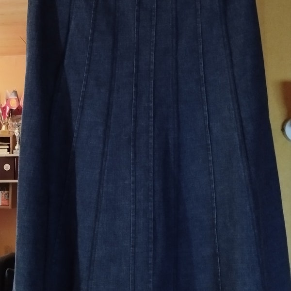 Vintage Womens Skirt/Womens Dark Blue  Skirt/Denim Skirt/A Line Maxi Skirt/Zipper/Pleated Maxi Skirt/Size L