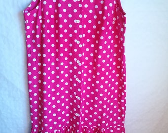 Vintage Womens Dress/Pink White Polka Dress Home Dress/Maxi House Dress/Sleeveless Cotton Dress/Button Up/Size XL