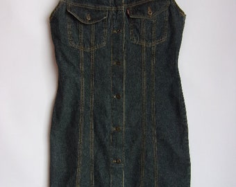 Vintage Women's Dress/Denim Sleeveless Dress/ROCKY Dress/Blue Maxi Denim Sarafan/Summer Dress/Button Up/Pockets/Size M