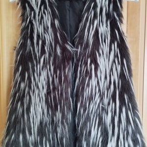Vintage Womens Vest/Faux Fur Vest/Gray Black /Sleeveless Vest/Lining/Size M