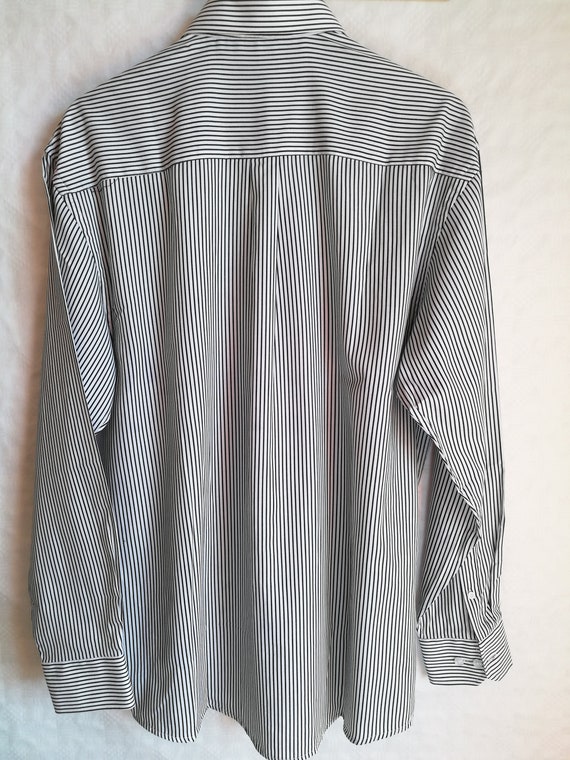 Vintage Mens Shirt/classic Shirt/white Black Striped Shirt/long  Sleeve/buttons/foldable Collar/pocket/size L 