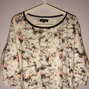 Vintage Womens Blouse/Summer Blouse/ Flowers Print/ White With Colorful Flowers/ Elegant Blouse/Short Sleeve/ Size L- EUR 42