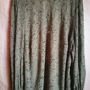 Vintage Womens Blouse/Khaki Green Lace Tunic/Long Sleeve/Abstract Print/Size XXL