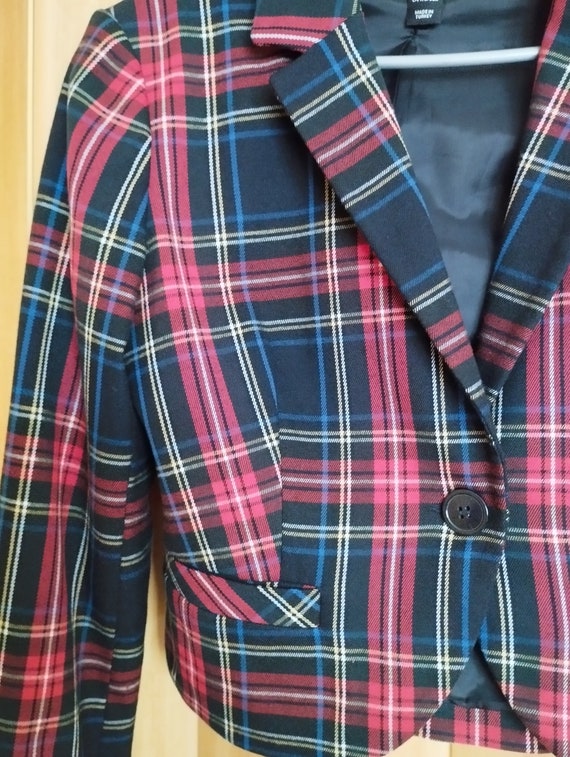 Vintage Womens Jacket/Short Checkered Blazer/Blue… - image 7