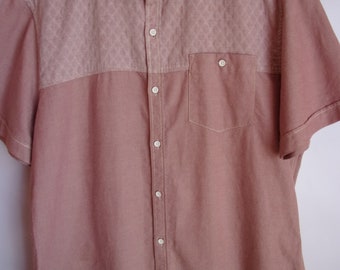 Vintage 80er Jahre Herren Baumwoll Shirt/Rosa Shirt/Kurzarm/Button Up/Kragen/Tasche/Casual Shirt/Größe - XL