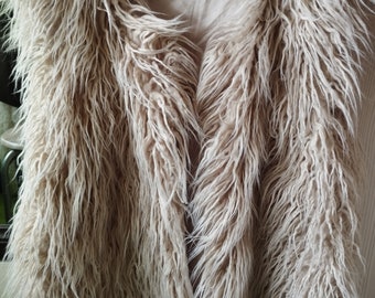 Gilet da donna vintage/Gilet in pelliccia sintetica beige/Gilet senza maniche/Fodera/Taglia XL