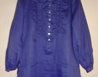 Vintage Womens Blouse/ Blue Blouse/ Embroidered Tunic/ Elegant Blouse/ Long Blouse/With Buttons/Summer Blouse/ Size M EU- 38