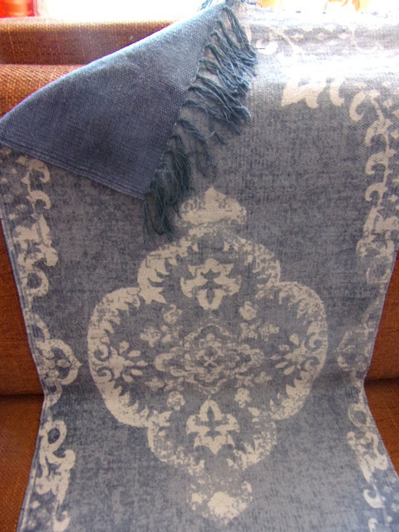 Vintage Teppiche/Baumwolle Teppich / gewebt blau weiß ...