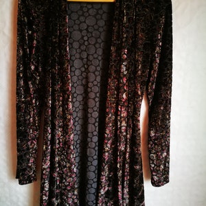 Vintage Womens Long Cardigan/Party Blazer/Shiny jacket/Black Brown Red Cardigan/Long Sleeve/Foldable Collar/Size M