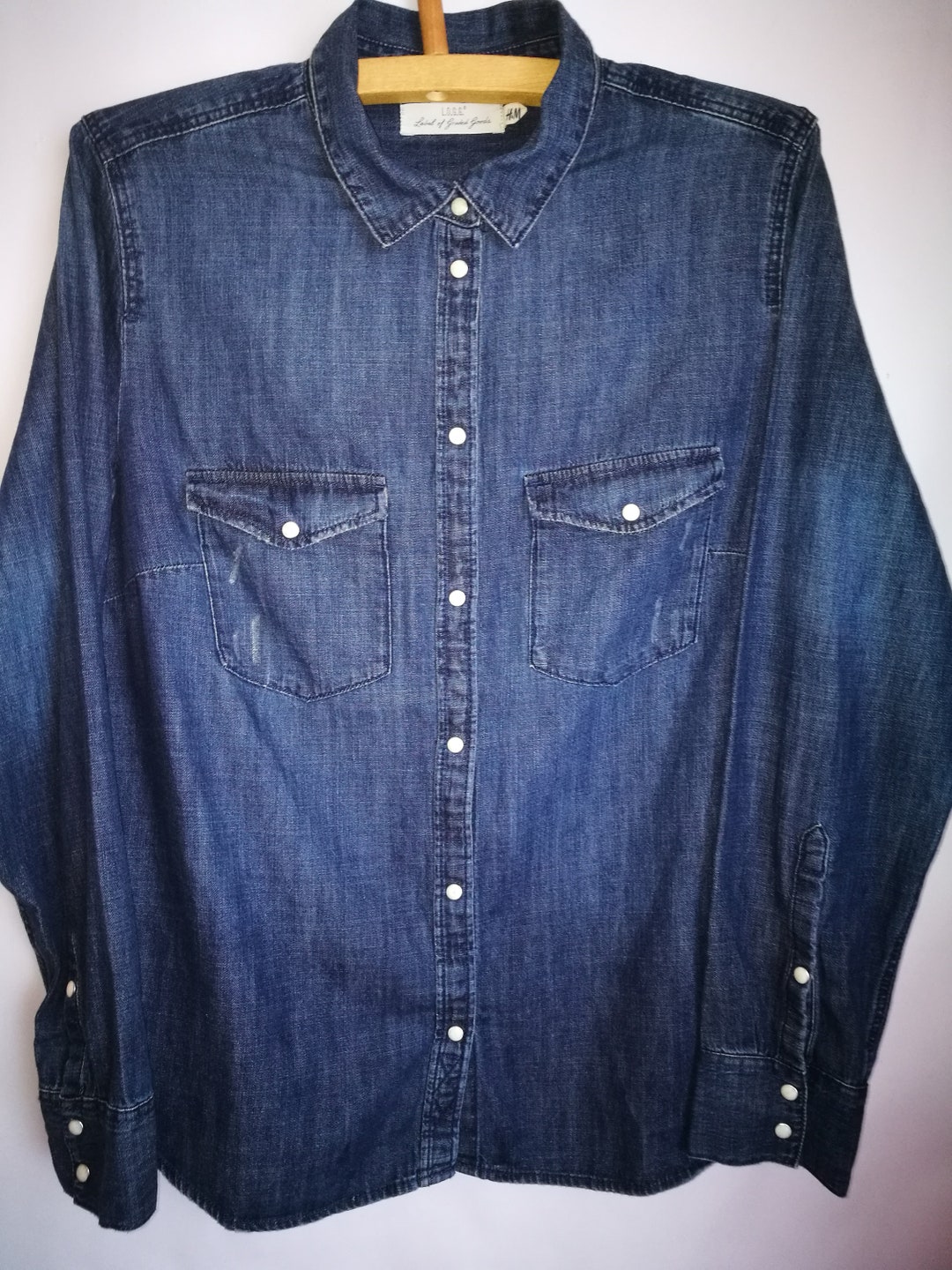 Vintage Womens Shirt/blue Denim Shirt/long Sleeve/pearl Etsy Israel