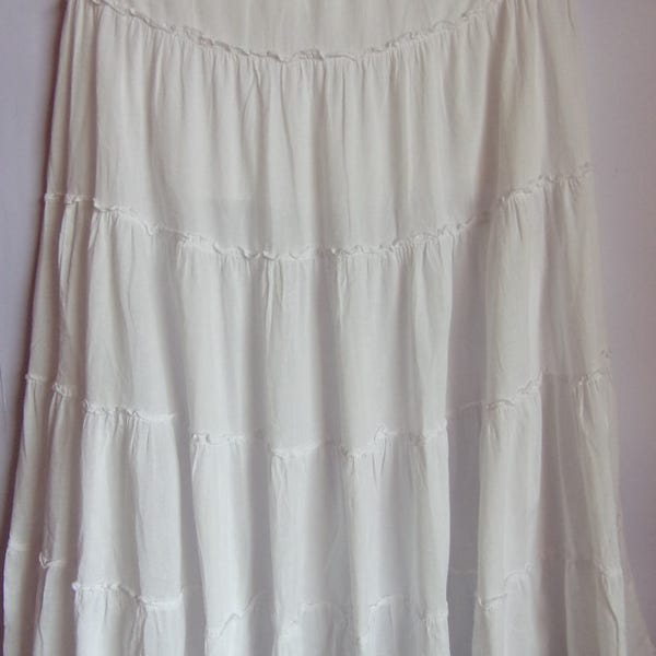 ON SALE Women's Skirt/Boho Skirt/ Maxi Skirt/ White Cotton Skirt/ Gypsy Skirt/Lining/ Elastic Waist/Made in India/ Size M/L