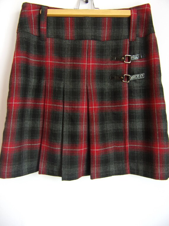 Vintage Women's Skirt/ Gray Black Red Skirt/Warm … - image 6