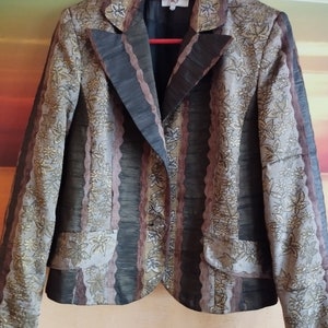 Vintage Womens Jacket/Brown Gold Blazer/Collared/Long Sleeve/Button Up/Lining/Size M