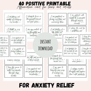 40 Afirmaciones para la Ansiedad Tarjetas para la Ansiedad Tarjetas motivacionales para Adultos Tarjetas de Autoestima Regalables Recordatorios de Autoempoderamiento Cuidado Personal