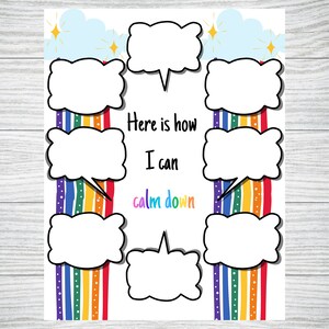 SEL Worksheet Emotional regulation, how to calm down, rainbow colorful, self-care, check in, feelings, emotions, coping strategies, children