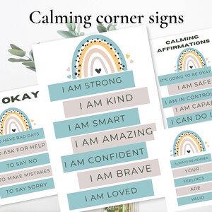 Kalmerende positieve affirmaties Set van 4 posters Montessori-speelkamer gevoelenskaart Counselor opvoeder kantoor Kinderen Zelfliefde Zelfzorg