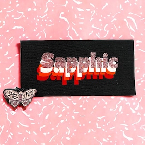 Sapphic WLW Lesbian Flag Glitter Sapphic Queer Femme Patch Retro Rainbow Sappho Patch