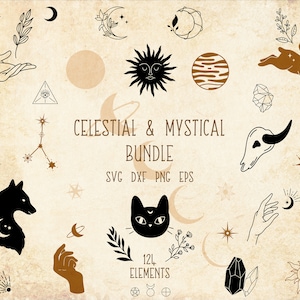 Black cat Snake Magic Animal svg Boho clipart Butterfly svg Wolf svg Aesthetic png Owl Rabbit Celestial svg