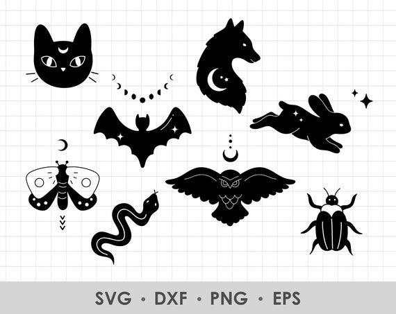 Black cat Snake Magic Animal svg Boho clipart Butterfly svg Wolf svg Aesthetic png Owl Rabbit Celestial svg