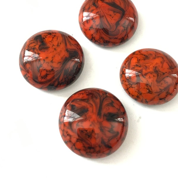 Vintage Japanese Cherry Brand Fire Orange Red and Black Swirled Lampwork Glass Cabochons