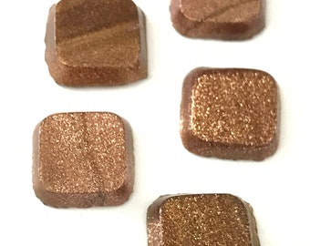 Vintage Aventurine Gold Brown Square Glass Cabochons 10mm