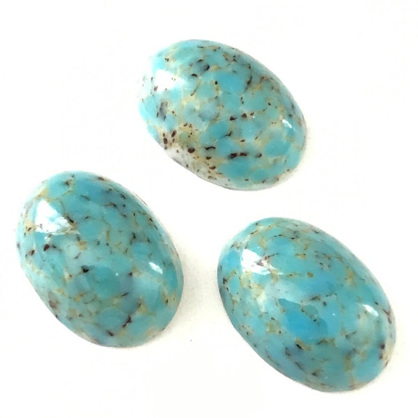 10 Vintage Turquoise Matrix 18 x 13mm Oval Glass Cabochon