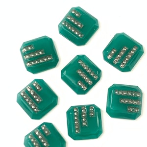 10 perles de cabochon Art déco en verre vert vintage, cabochons « marcassite » dorés 12 mm