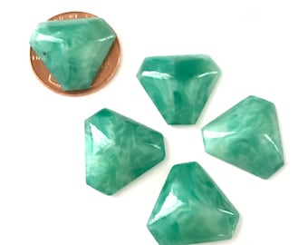 Vintage Peking Green Glass Hexagon Cabochons 18mm x 16mm