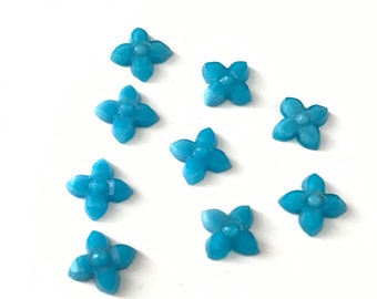 16 Vintage Sweet Blue Glass Flower Cabochons // Blue Star Cabochons // Pinwheel // 9mm