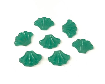 10 Vintage Art Deco Glass Scalloped Fan Glass Cabochons Unfoiled 13mm x 9mm