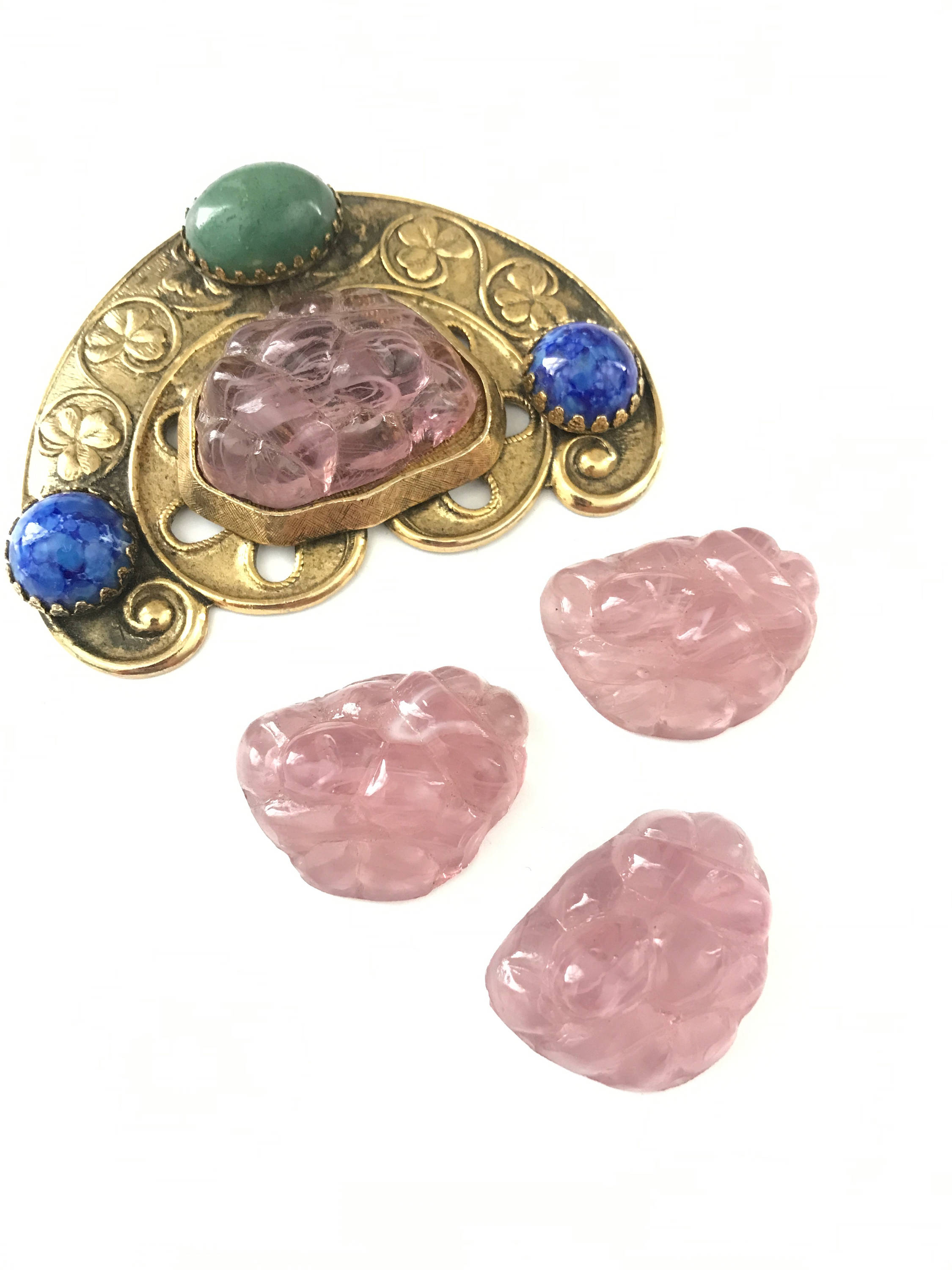 Vintage Deco Dusty Pink Molded Glass Cabochon