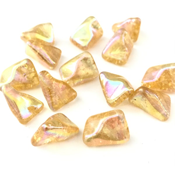 Vintage West German Iridescent Gold Yellow Topaz Sparkle Crackle Glass Beads 25pcs