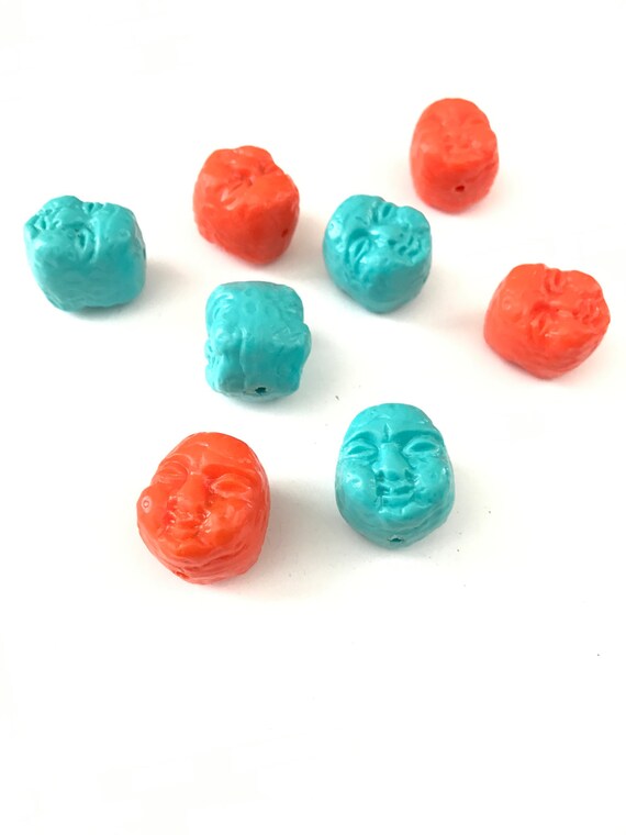 6 Vintage Plastic Buddha Head Beads // Vintage Face Beads // Vintage Figural Beads