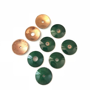 Antique Green Guilloche Enamel Bead Cap Finding, 18mm, Enamel on Copper, Antique French Findings