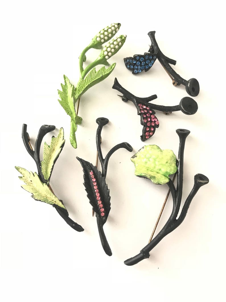 Vintage Enameled Painted Flower Stem Brooch Pin Back Finding