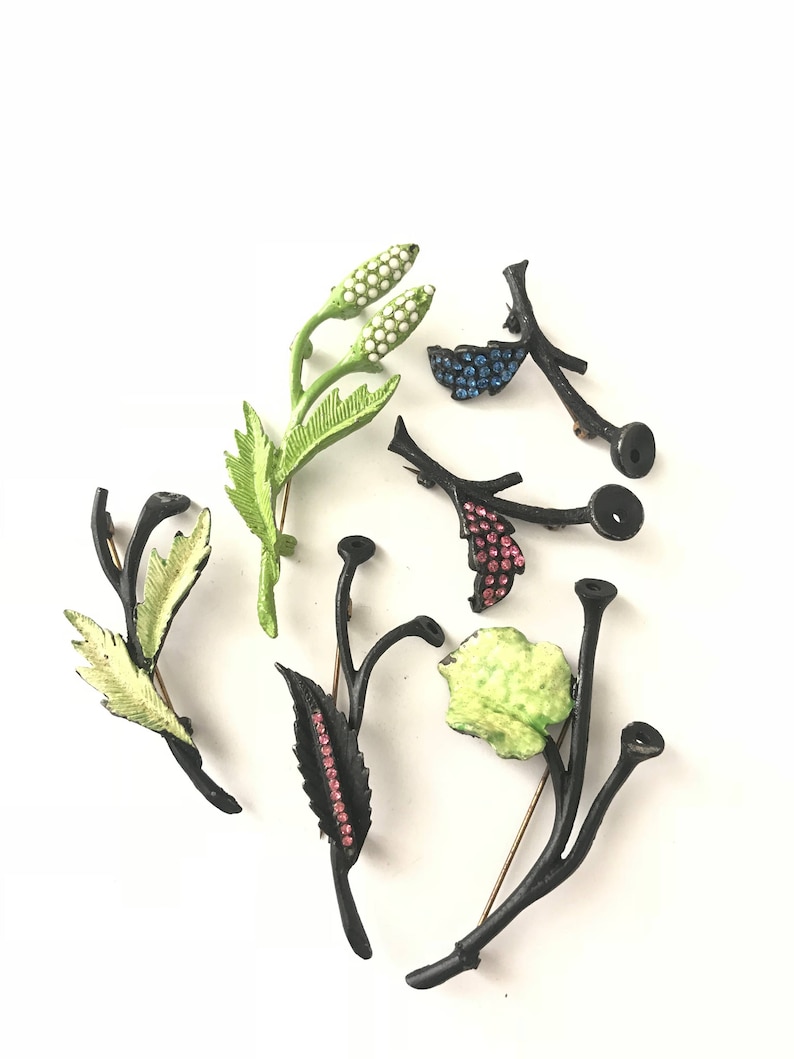 Vintage Enameled Painted Flower Stem Brooch Pin Back Finding