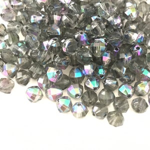 Vintage Gray Rainbow Coated Glass Beads // Vintage Glass Spacer Beads 6mm 100 beads