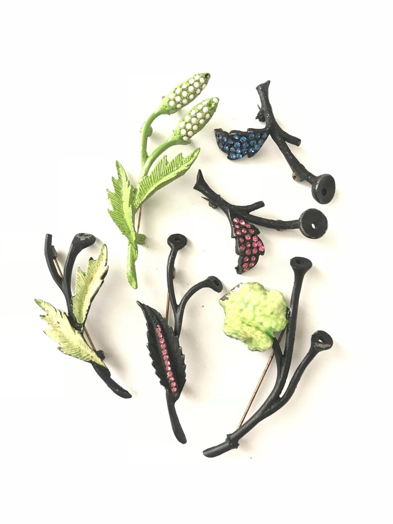 Vintage Enameled Painted Flower Stem Brooch Pin Back Finding
