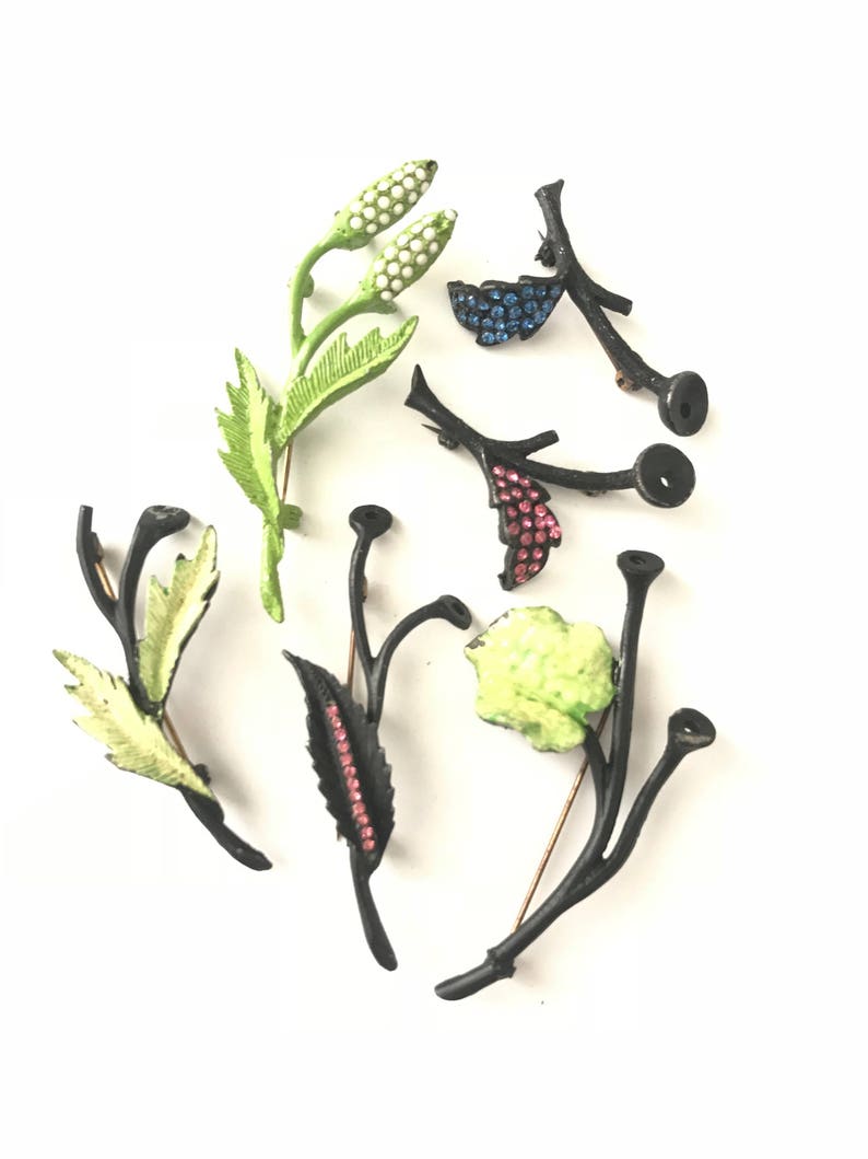 Vintage Enameled Painted Flower Stem Brooch Pin Back Finding