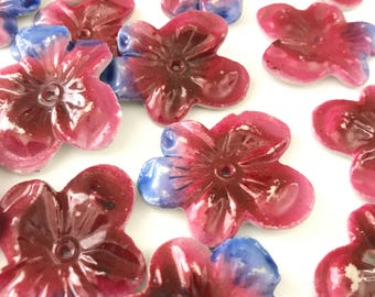 Grandes perles de fleur en céramique en verre vintage