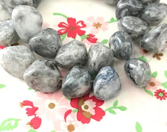 Vintage West German Denim Blue White Picasso Marbled Nugget Glass Beads (50pcs)