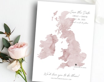 Watercolor UK Map Save the Date Card (Digital Download)