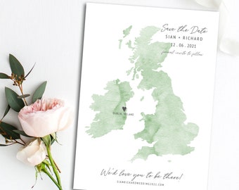 Ireland Wedding Save the Date Template | Watercolor Map (Instant Download)