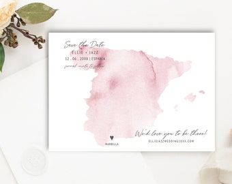 Spain Wedding Save the Date: Watercolor Map (Instant Download)