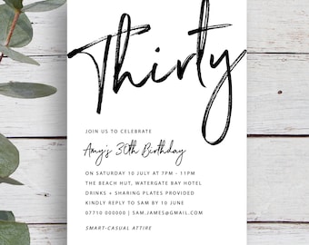 Elegant Modern 30th Birthday Invitation | Minimalist Design (Instant Download)