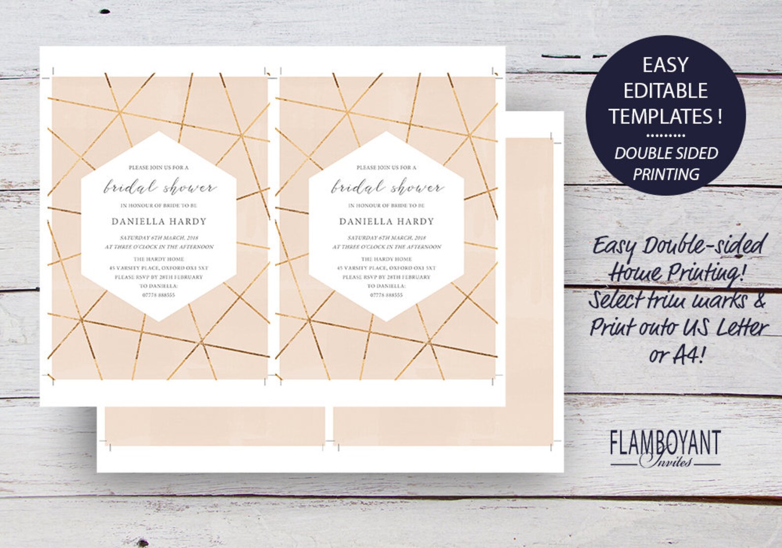 Geo Gold Geometric Printable Invitation Bridal Shower Etsy España
