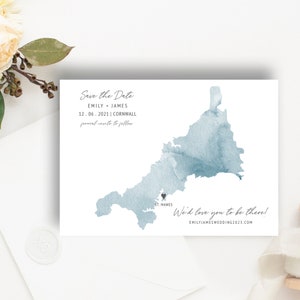 CORNWALL Wedding Save the Date Template | Instant Download | Save the Date | Save Our Date | Wedding Save Date | Watercolour Map | Destiny