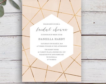 Geo, Gold Geometric Printable Invitation, Bridal Shower - Instant Download