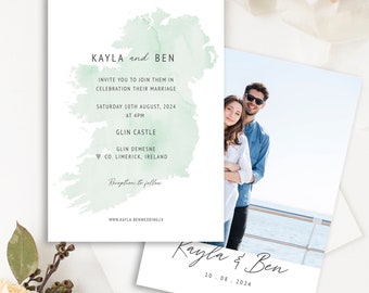 Watercolor Irish Wedding Invitation Template | Ireland Map (Digital Download)