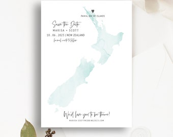 New Zealand Wedding Save the Date Template | Watercolor Map (Instant Download)